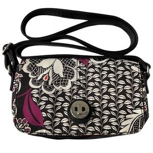 Tyler Rodan Floral Black and White Crossbody Bag with Purple & Orange Accents